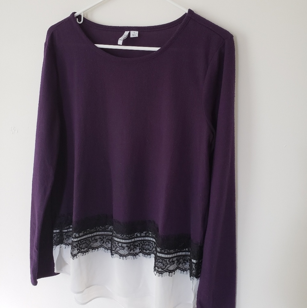 Elle purple sweater with lace trim